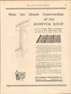 general fireproofing company 1913 simple monitor roof vintage ad