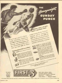 first 3 markets group 1947 heavyweight sunday punch media vintage ad