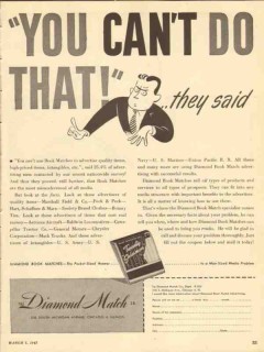 diamond match company 1947 you cant do that book matches vintage ad