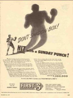 first 3 markets group 1947 dont shadow box sunday punch vintage ad