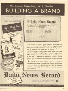 daily news record 1947 biggest job textiles building brand vintage ad