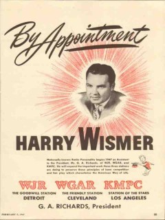 harry wismer 1947 by appointment wjr wgar kmpc g a richards vintage ad