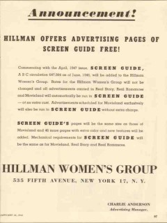 hillman womens group 1947 advertising pages screen guide vintage ad