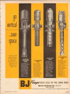 Byron Jackson Company 1954 Vintage Ad Oil Pumps Go Vertical Save Space