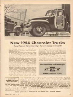 chevrolet 1954 new trucks power economy features you want vintage ad