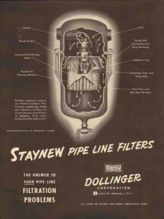 dollinger corp 1954 staynew pipe line filters oil pipeline vintage ad
