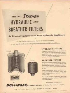 dollinger corp 1954 staynew hydraulic breather filters vintage ad