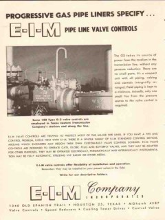 E-I-M Company 1954 Vintage Ad Progressive Gas Pipe Line Valve Controls E-I-M Company 1954 Vintage Ad Progressive Gas Pipe Line Valve Controls