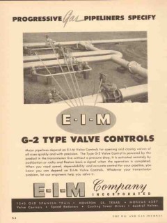 E-I-M Company 1954 Vintage Ad Gas Pipeline Valve Controls G2 Type