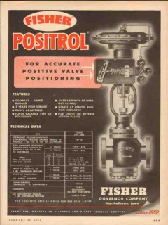 Fisher Governor Company 1954 Vintage Ad Oil Positive Valve Positioning Fisher Governor Company 1954 Vintage Ad Oil Positive Valve Positioning