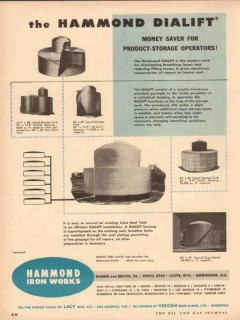 Hammond Iron Works 1954 Vintage Ad Oil Product Storage Dialift Saver