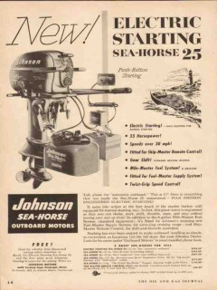 johnson motors 1954 electric start sea-horse 25 outboard vintage ad johnson motors 1954 electric start sea-horse 25 outboard vintage ad