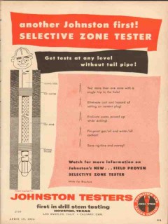 Johnston Testers Inc 1954 Vintage Ad Oilfield Selective Zone Tail Pipe Johnston Testers Inc 1954 Vintage Ad Oilfield Selective Zone Tail Pipe