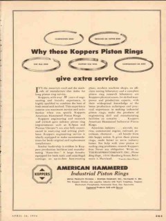 koppers company 1954 american hammered piston rings service vintage ad