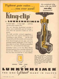 lunkenheimer company 1954 king-clip tightest gate valve oil vintage ad