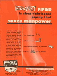 Midwest Piping Company 1954 Vintage Ad Shop Fabricated Saves Manpower