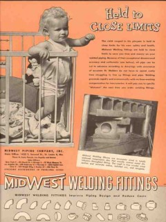 Midwest Piping Company 1954 Vintage Ad Welding Fittings Close Limits
