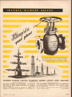 Richard Klinger Ltd 1954 Vintage Ad Oil Klingerise Your Plant Valves Richard Klinger Ltd 1954 Vintage Ad Oil Klingerise Your Plant Valves