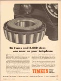 Timken Roller Bearing Company 1954 Vintage Ad Oil Types Sizes Phone
