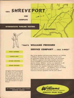 Williams Pressure Service Company 1954 Vintage Ad Oil Call Shreveport Williams Pressure Service Company 1954 Vintage Ad Oil Call Shreveport