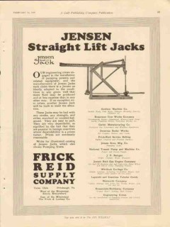 Frick-Reid Supply Company 1928 Vintage Ad Jensen Straight Lift Jacks Frick-Reid Supply Company 1928 Vintage Ad Jensen Straight Lift Jacks