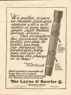 Layne Bowler Company 1928 Vintage Ad Oil Field Milled Bronze Screen Layne Bowler Company 1928 Vintage Ad Oil Field Milled Bronze Screen