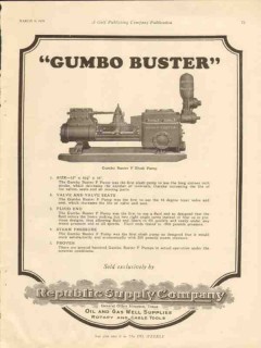 Republic Supply Company 1928 Vintage Ad Oil Slush Pump Gumbo Buster
