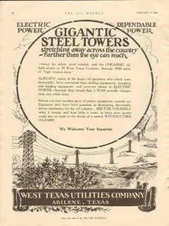 west texas utilities company 1928 steel towers electric vintage ad