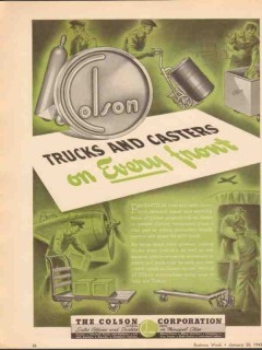 colson corp 1943 trucks casters on every front ww2 vintage ad