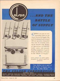 colson corp 1943 the battle of supply material handling ww2 vintage ad