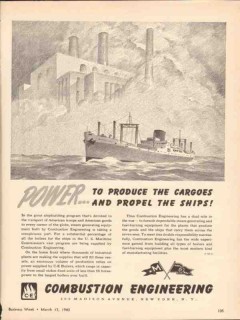 combustion engineering 1943 power produce propel ships ww2 vintage ad 