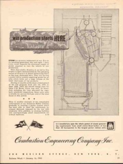 combustion engineering 1943 war production starts here ww2 vintage ad 
