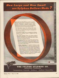 fulton sylphon company 1943 how large small bellows made vintage ad fulton sylphon company 1943 how large small bellows made vintage ad