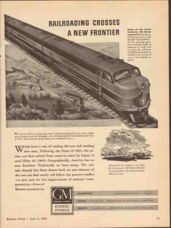 general motors 1943 railroad crosses new frontier diesel vintage ad