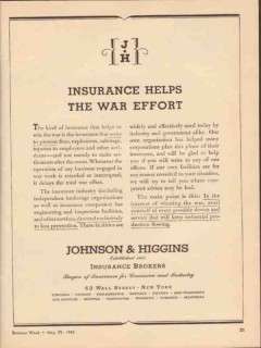 johnson and higgins 1943 insurance helps the war effort ww2 vintage ad johnson and higgins 1943 insurance helps the war effort ww2 vintage ad