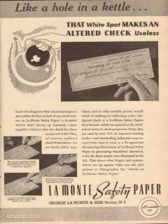 george la monte son 1943 hole in kettle check safety paper vintage ad george la monte son 1943 hole in kettle check safety paper vintage ad