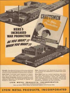 lyon metal products inc 1943 increased war production ww2 vintage ad