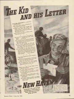 new haven railroad 1943 kid and his letter mid-afternoon rr vintage ad