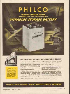 philco corp 1943 vitrabloc storage battery control stand-by vintage ad
