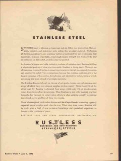 rustless iron steel corp 1943 stainless war production ww2 vintage ad