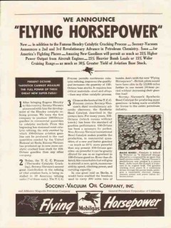 Socony Vacuum Oil Company 1943 Vintage Ad Announce Flying Horsepower Socony Vacuum Oil Company 1943 Vintage Ad Announce Flying Horsepower