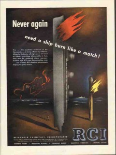reichhhold chemicals inc 1943 never again ship burns match vintage ad reichhhold chemicals inc 1943 never again ship burns match vintage ad