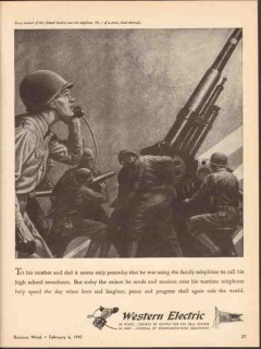 western electric 1943 anti-aircraft telephone service ww2 vintage ad
