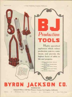 Byron Jackson Company 1930 Vintage Ad Oil Field BJ Production Tools