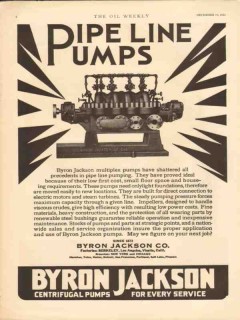 Byron Jackson Company 1930 Vintage Ad Oil Pipe Line Pumps Multiplex