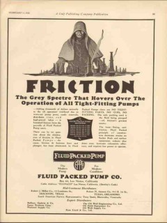 Fluid Packed Pump Company 1930 Vintage Ad Oil Field Friction Operation Fluid Packed Pump Company 1930 Vintage Ad Oil Field Friction Operation