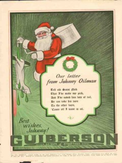 Guiberson Corp 1930 Vintage Ad Christmas Wishes Johnny Oilman Santa