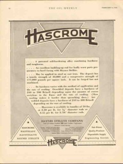 haynes stellite company 1930 hascrome self-hardening alloy vintage ad