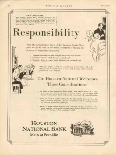 houston national bank 1930 responsibility oilfield finance vintage ad
