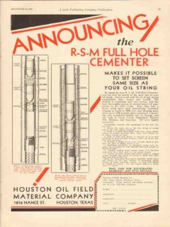 Houston Oil Field Material Company 1930 Vintage Ad Full Hole Cementer
